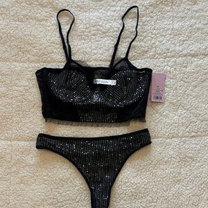 Black Sequin Women's Intimate Set
